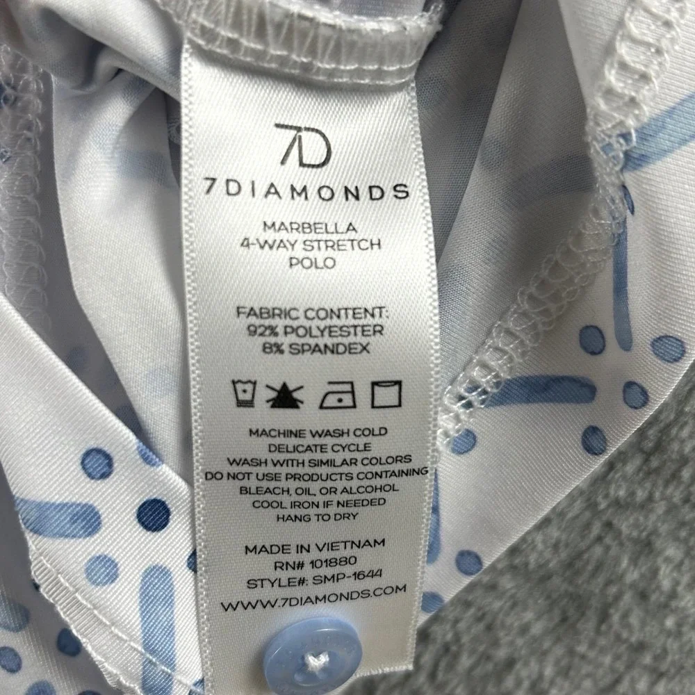7 Diamonds Marbella Mens Large Blue White Geometric 4-Way Stretch Golf Polo - Picture 5 of 9